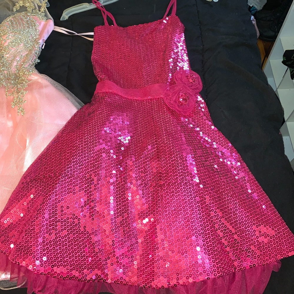 fushia sequin cup cake dress